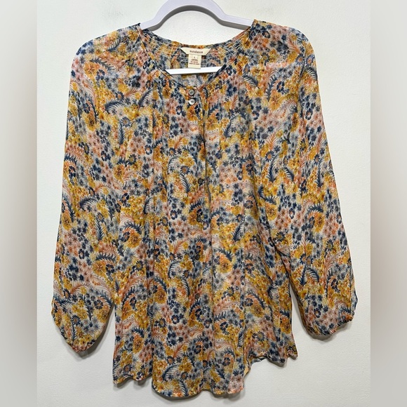 Sundance 100% Silk Button Up Blouse Floral Peasant Cottagecore Semi Sheer - Picture 1 of 7